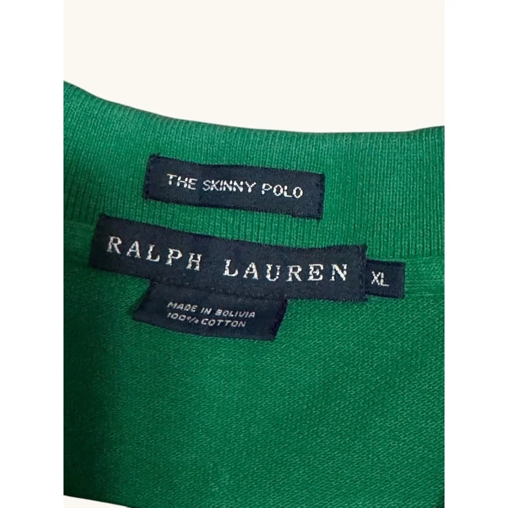 Ralph Lauren Skinny‎ Polo Shirt Green Gold Big Pony Logo Mens XL Cotton Mesh